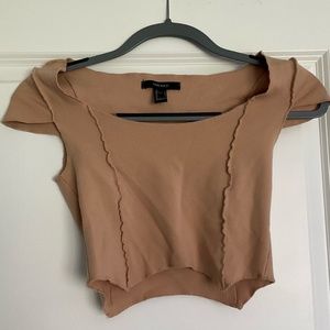Forever 21 Tan Cropped Short Sleeve, Size Small